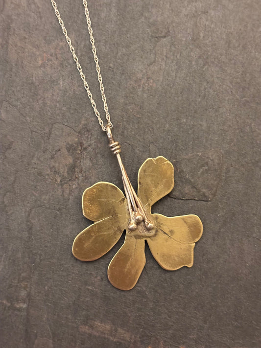 Brass and Silver Skeleton Flower Pendant