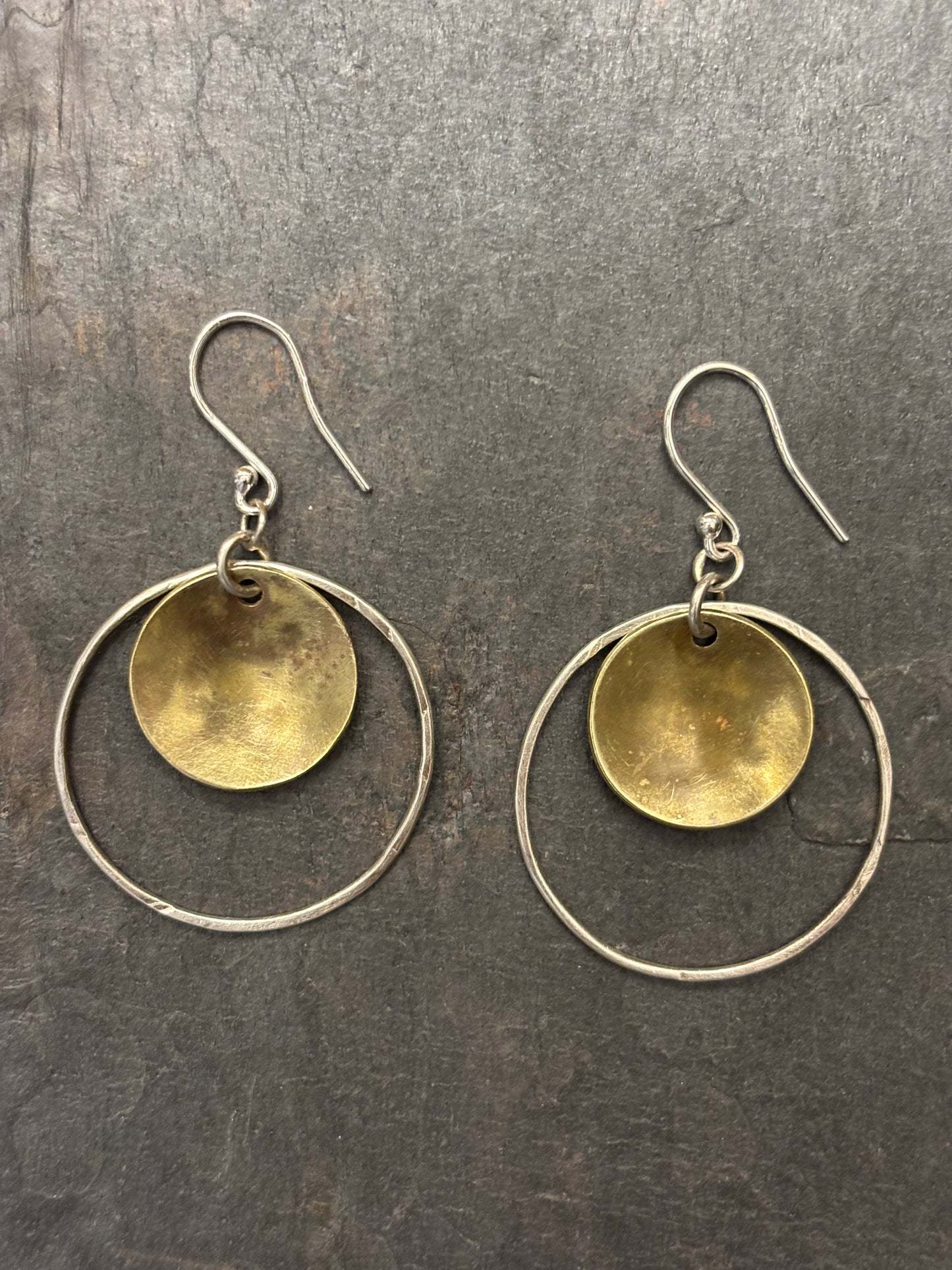 Domed Brass & Silver Hoop Earrings