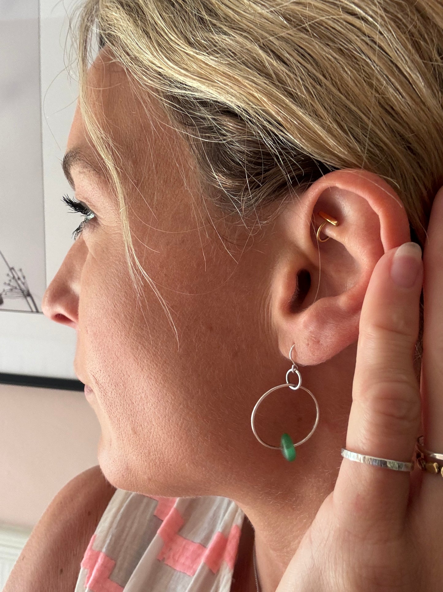 Sterling Silver Seaglass Dangly Hoops