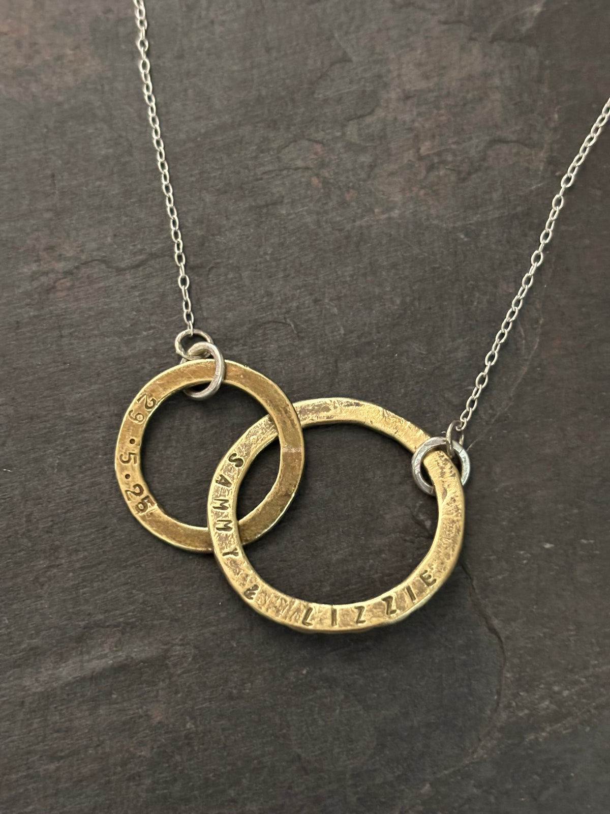 Personalised Hoop Necklace. Sterling Silver and Brass