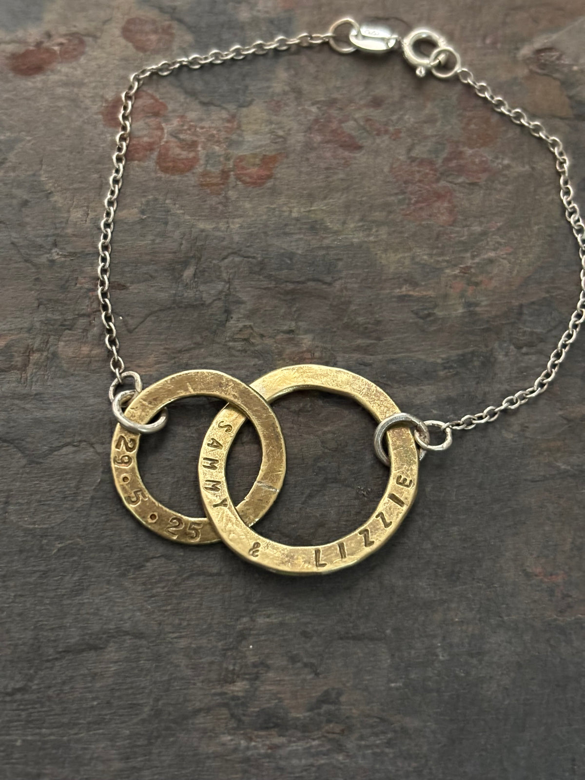 Personalised Hoop Necklace. Sterling Silver and Brass