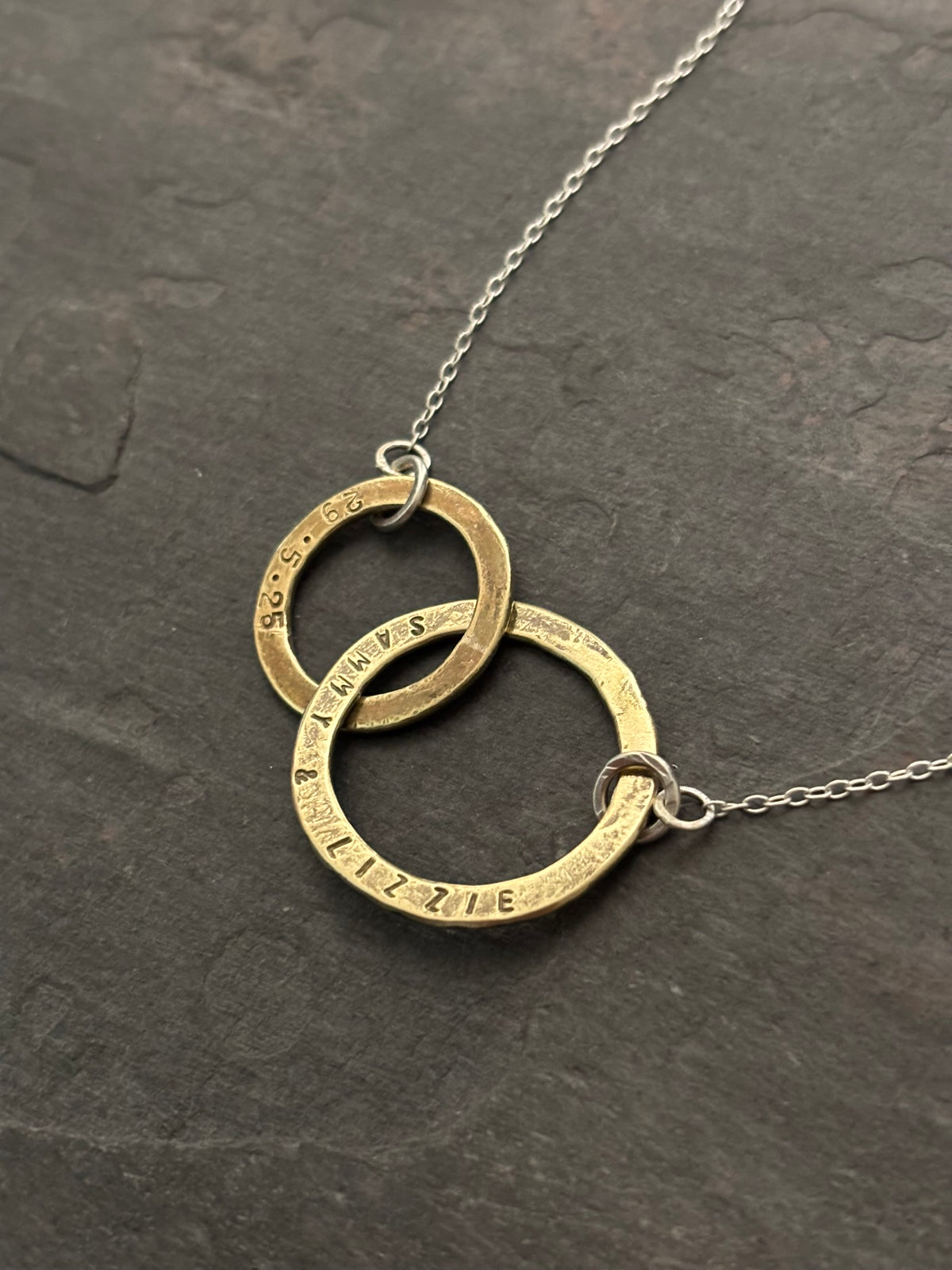 Personalised Hoop Necklace. Sterling Silver and Brass