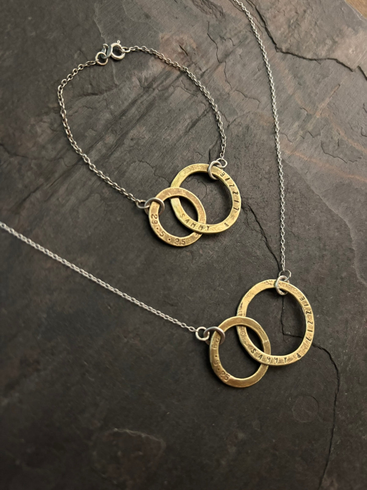 Personalised Hoop Necklace. Sterling Silver and Brass