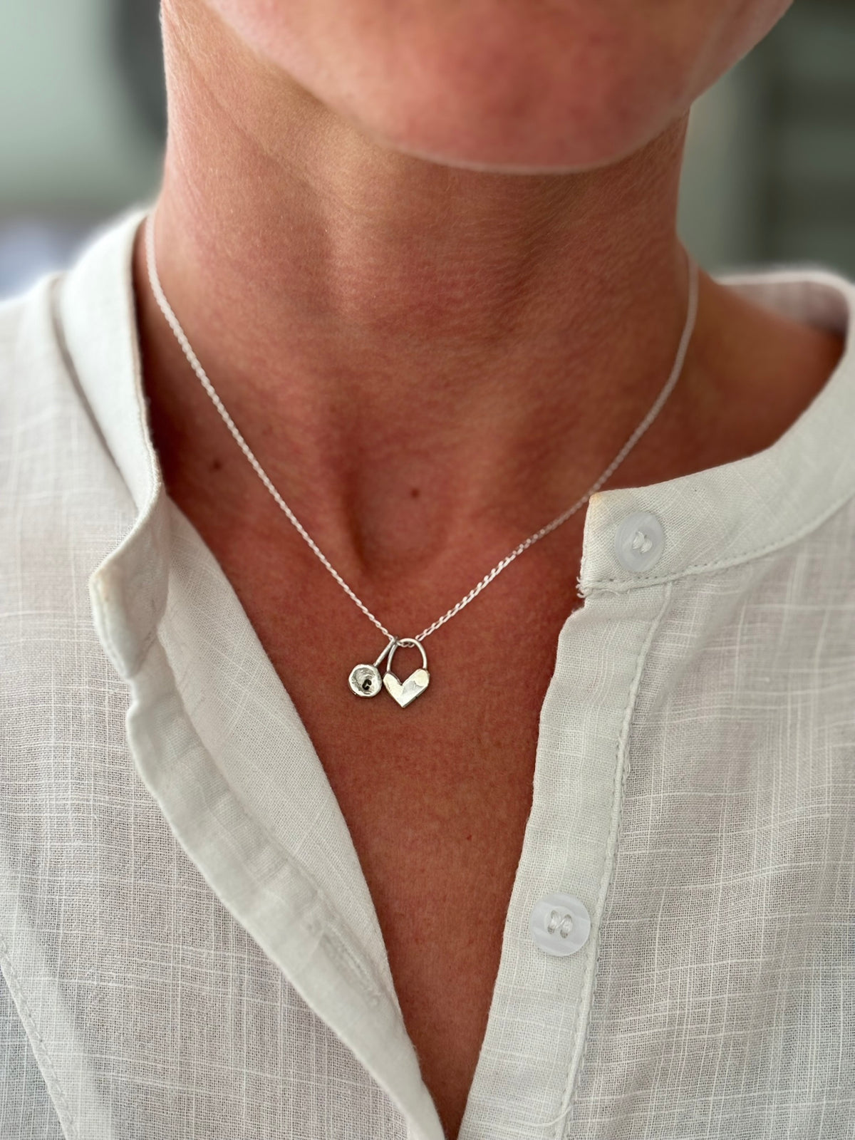 Silver Heart Charm Necklace. Optional added initial charm